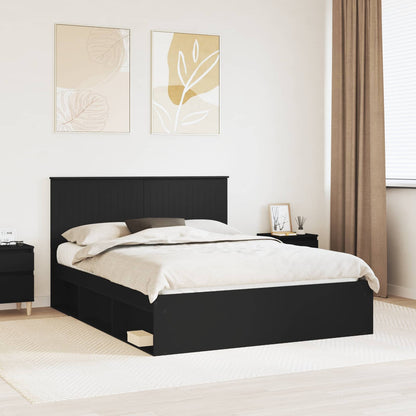 Bed Frame with Headboard Black 150 x 200 cm Solid Pine Wood