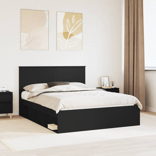 Bed Frame with Headboard Black 150 x 200 cm Solid Pine Wood