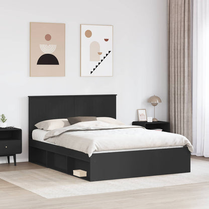 Bed Frame with Headboard Black 150 x 200 cm Solid Pine Wood