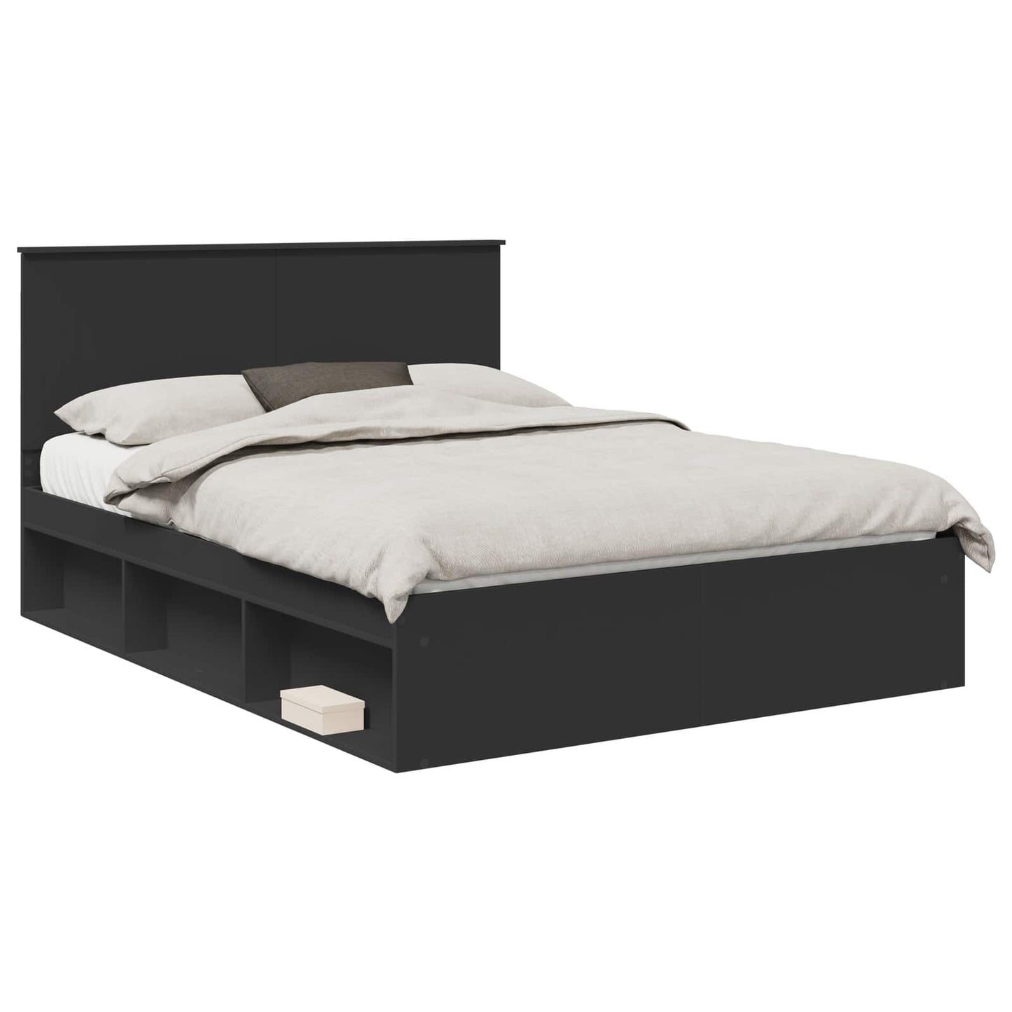 Bed Frame with Headboard Black 150 x 200 cm Solid Pine Wood