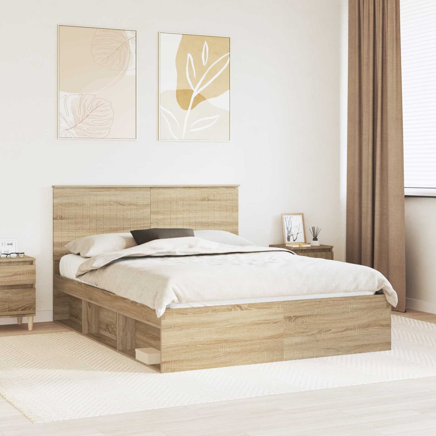 Bed Frame Sonoma Oak 150 x 200 cm Solid Pine Wood
