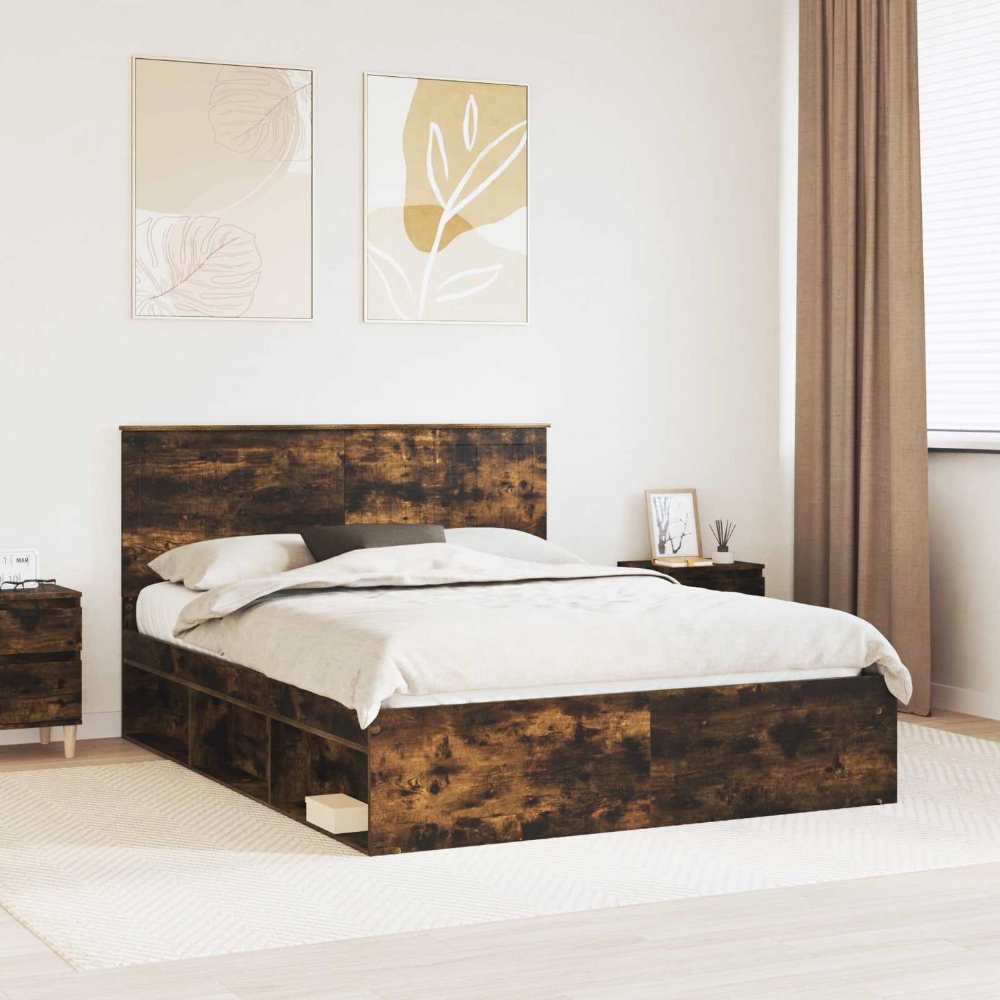 Bed Frame Smoked Oak 150 x 200 cm Solid Pine Wood