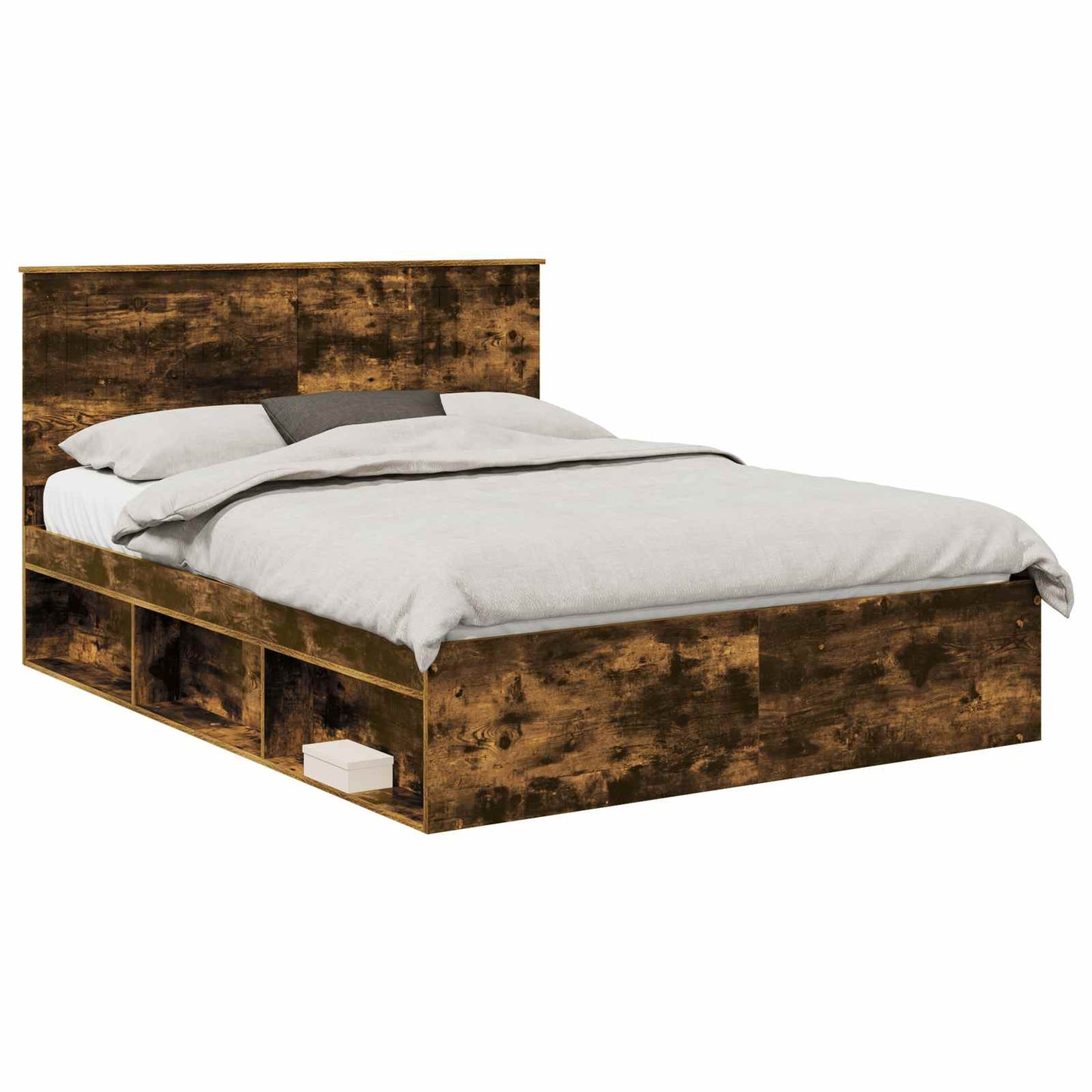 Bed Frame Smoked Oak 150 x 200 cm Solid Pine Wood