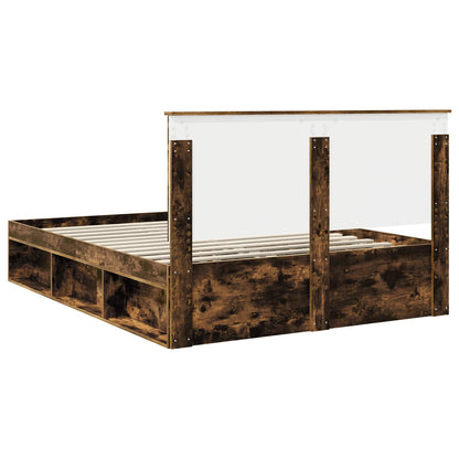 Bed Frame Smoked Oak 150 x 200 cm Solid Pine Wood