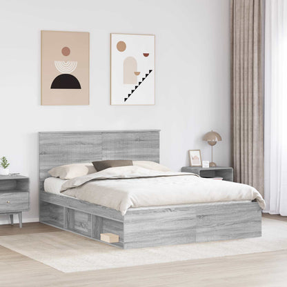 Bed Frame Grey Sonoma 150 x 200 cm Solid Pine Wood