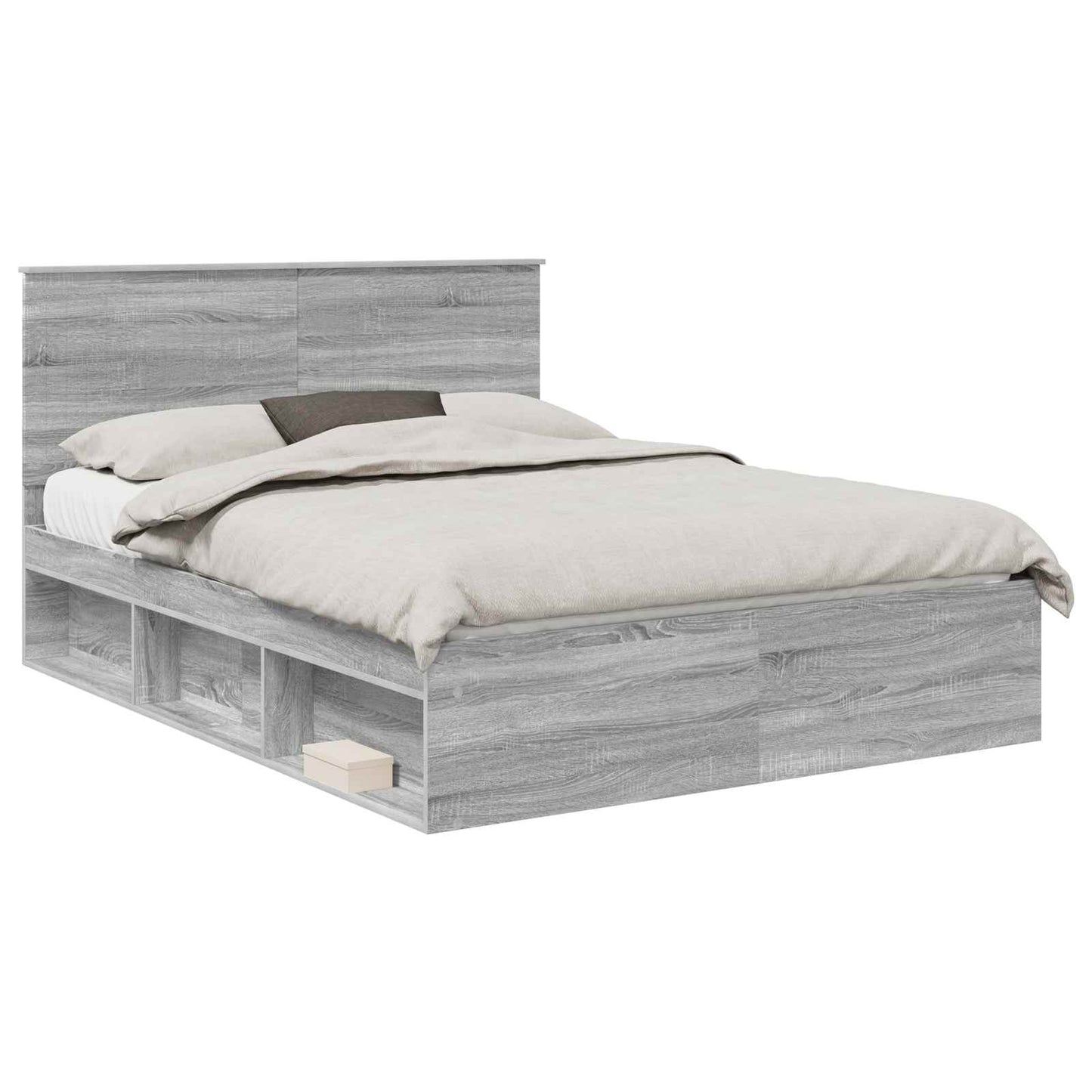 Bed Frame Grey Sonoma 150 x 200 cm Solid Pine Wood