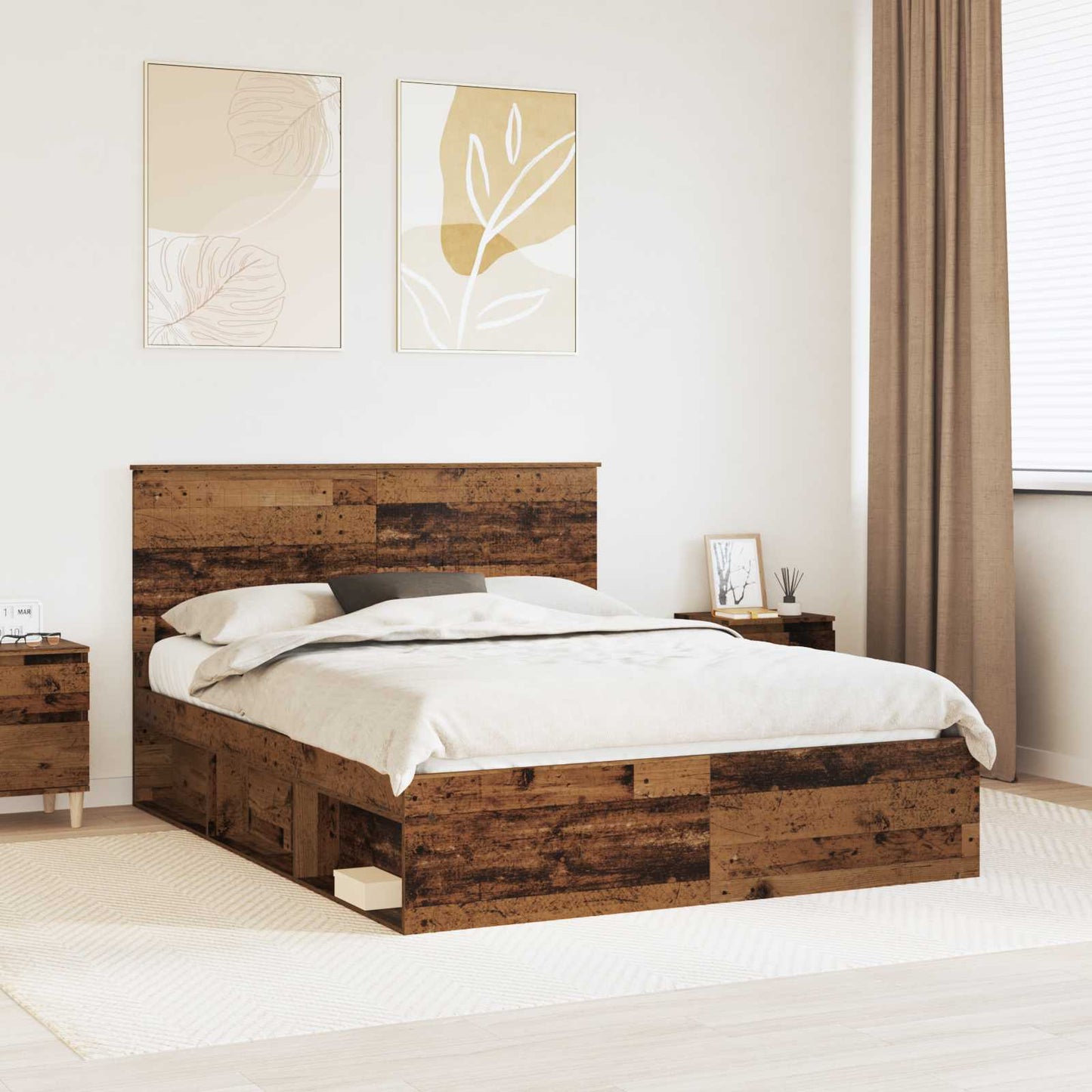 Bed Frame with Headboard Old Wood 150 x 200 cm Solid Pine Wood