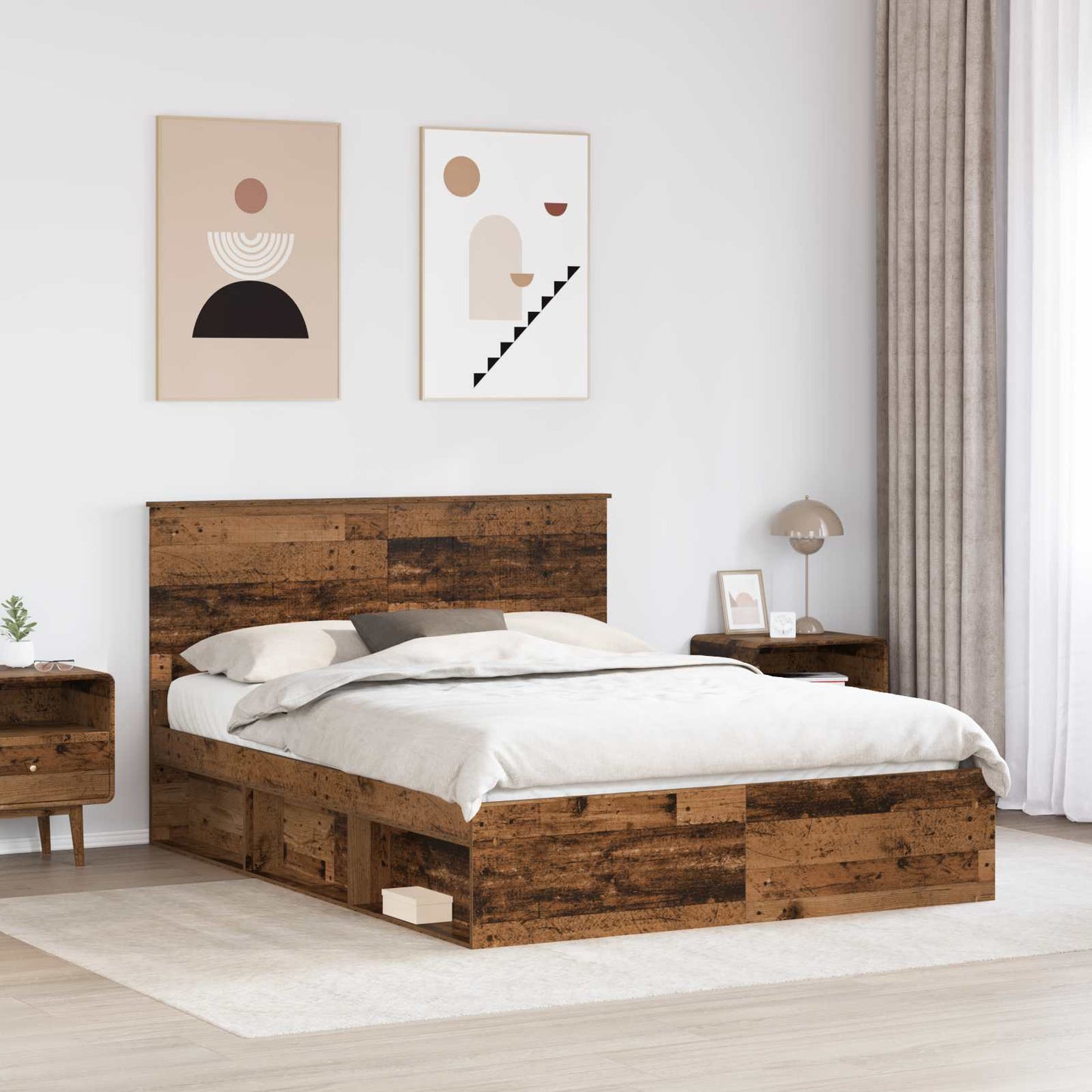 Bed Frame with Headboard Old Wood 150 x 200 cm Solid Pine Wood