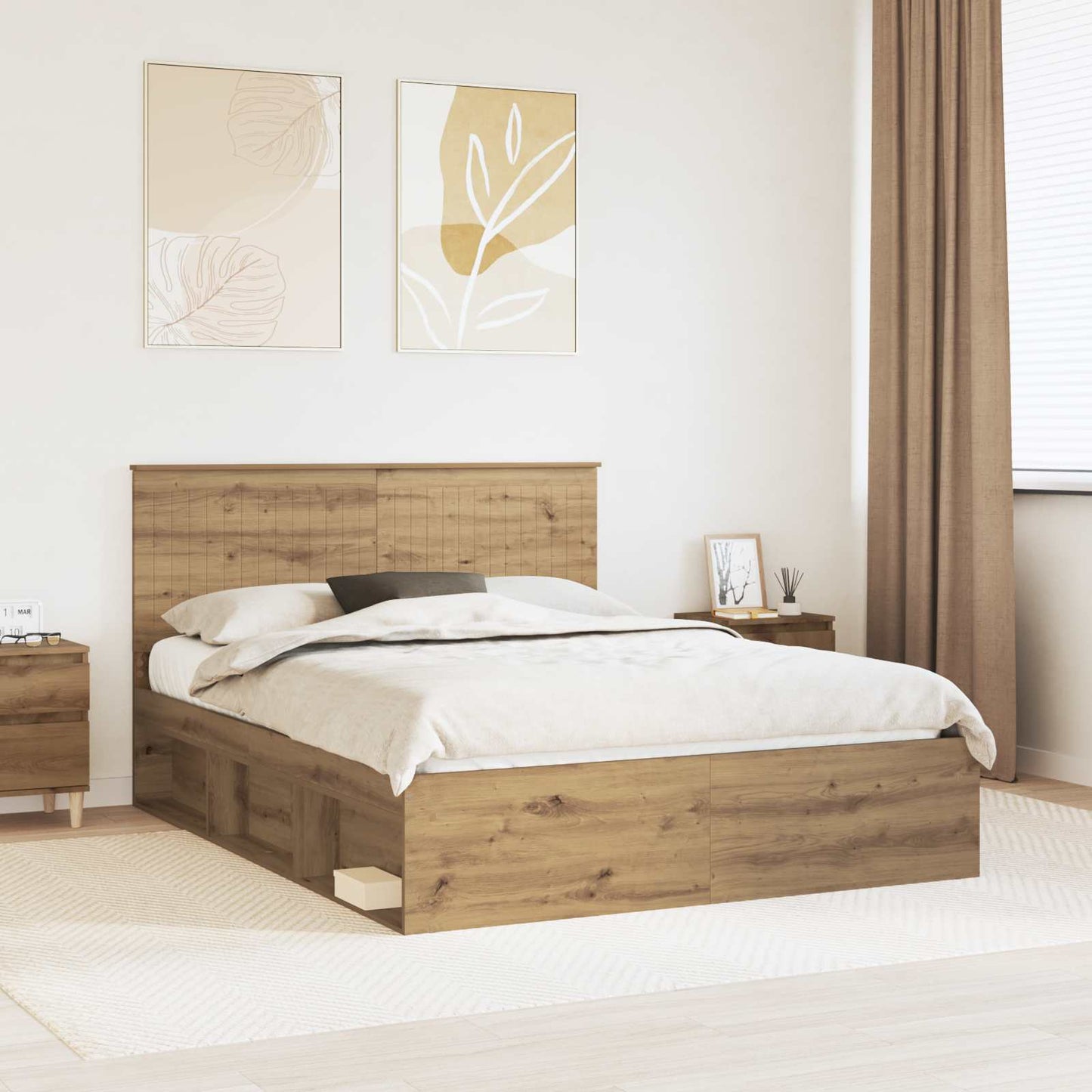 Bed Frame Artisian Oak 150 x 200 cm Solid Pine Wood