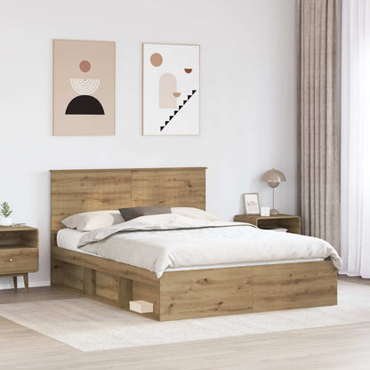 Bed Frame Artisian Oak 150 x 200 cm Solid Pine Wood