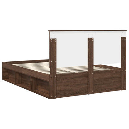 Bed Frame with Headboard Brown Oak 140 x 200 cm Solid Pine Wood