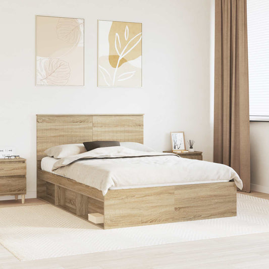 Bed Frame with Headboard Sonoma 140 x 190 cm Solid Pine Wood