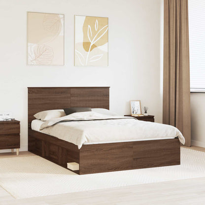 Bed Frame with Headboard Brown Oak 140 x 190 cm Solid Pine Wood
