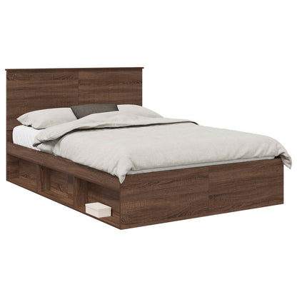 Bed Frame with Headboard Brown Oak 140 x 190 cm Solid Pine Wood