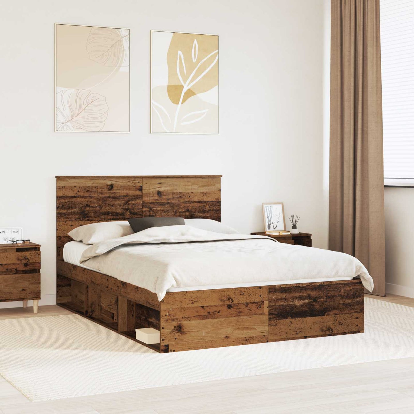 Bed Frame with Headboard Old Wood 140 x 190 cm Solid Pine Wood