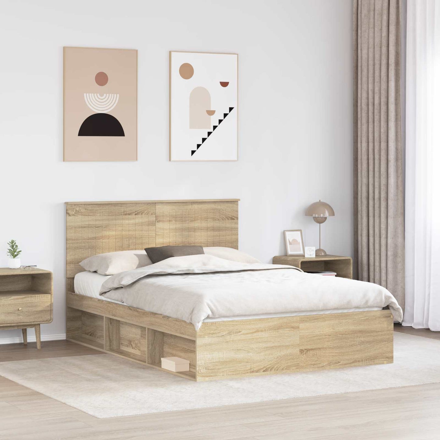 Bed Frame Sonoma Oak 135 x 190 cm Solid Pine Wood