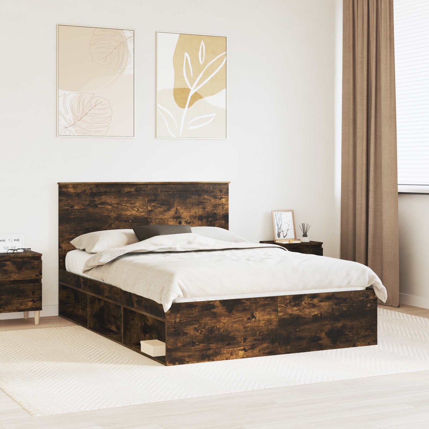 Bed Frame Smoked Oak 135 x 190 cm Solid Pine Wood