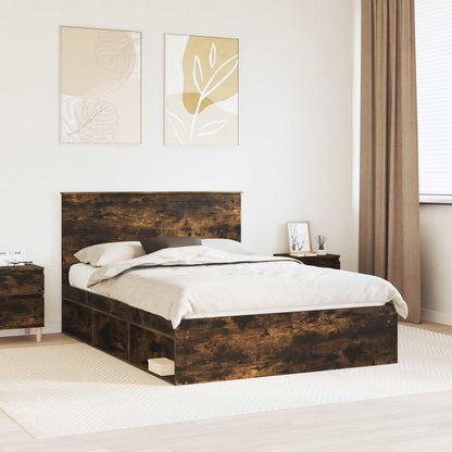 Bed Frame Smoked Oak 135 x 190 cm Solid Pine Wood