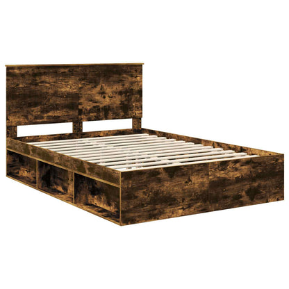 Bed Frame Smoked Oak 135 x 190 cm Solid Pine Wood