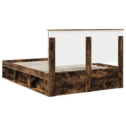 Bed Frame Smoked Oak 135 x 190 cm Solid Pine Wood