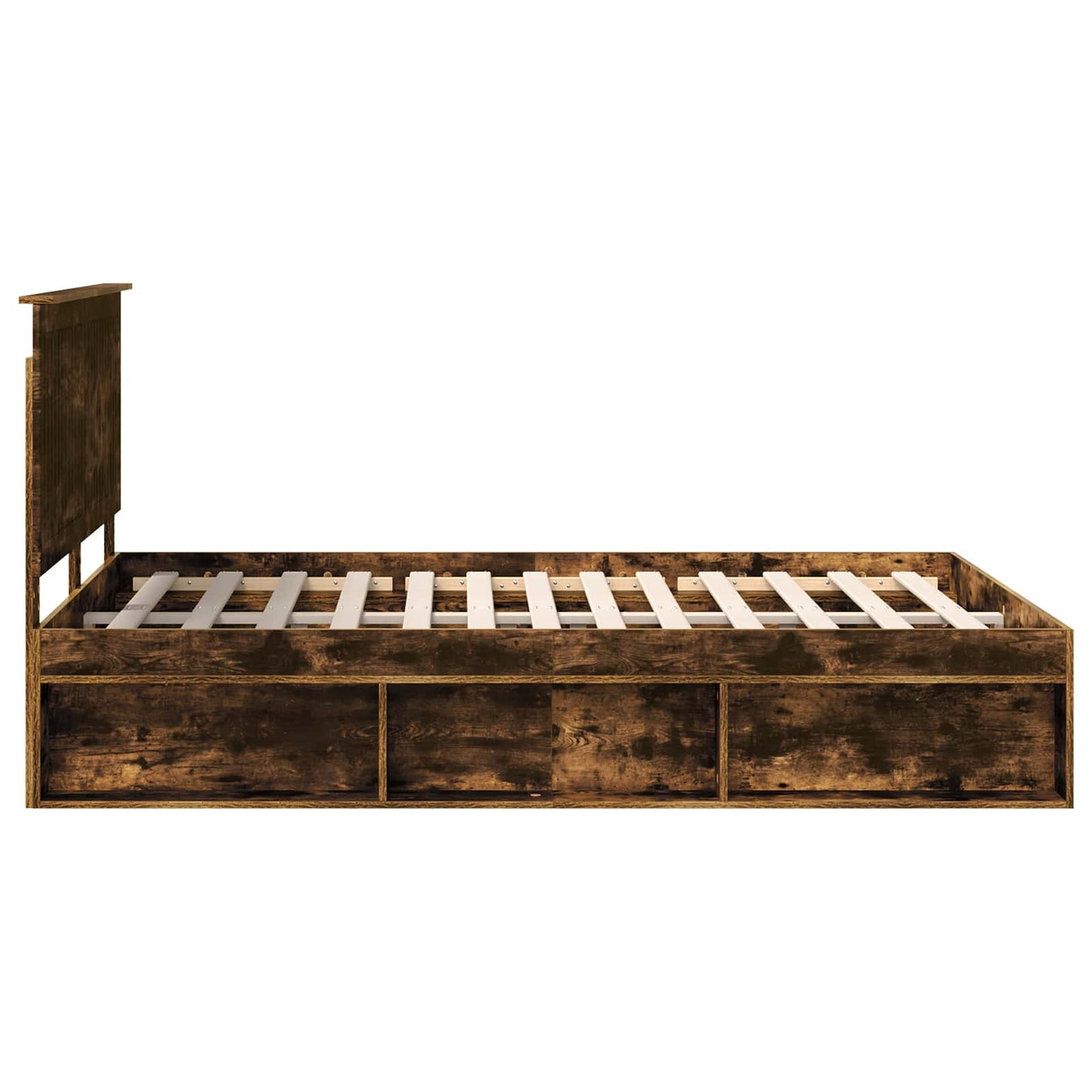 Bed Frame Smoked Oak 135 x 190 cm Solid Pine Wood