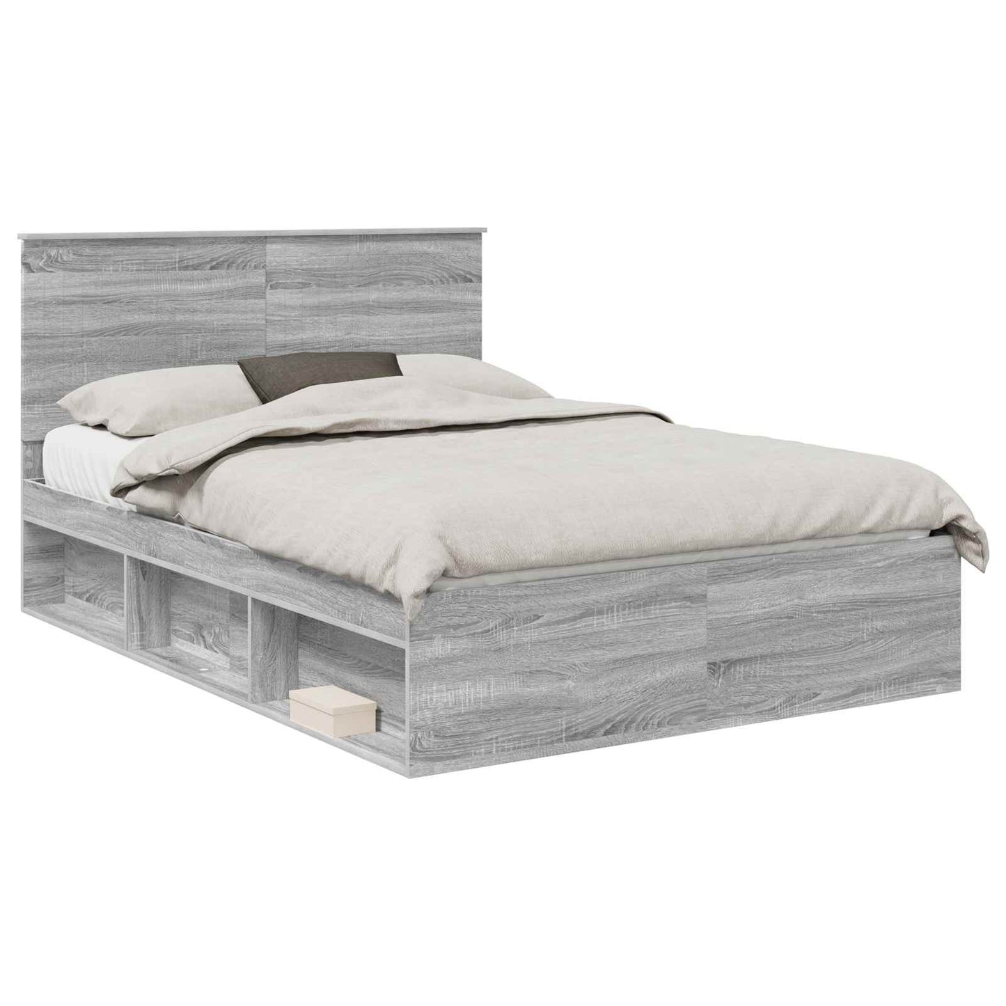 Bed Frame Grey Sonoma 135 x 190 cm Solid Pine Wood
