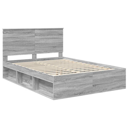 Bed Frame Grey Sonoma 135 x 190 cm Solid Pine Wood