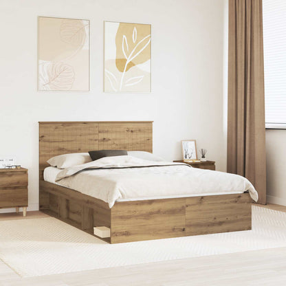 Bed Frame Artisian Oak 135 x 190 cm Solid Pine Wood