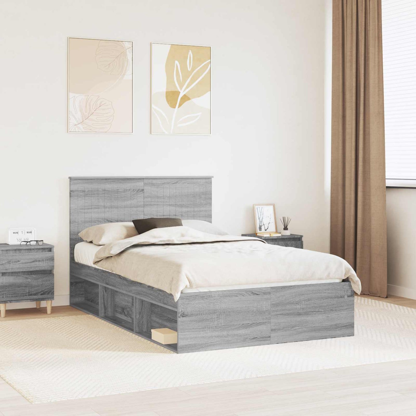 Bed Frame Grey Sonoma 120 x 200 cm Solid Pine Wood