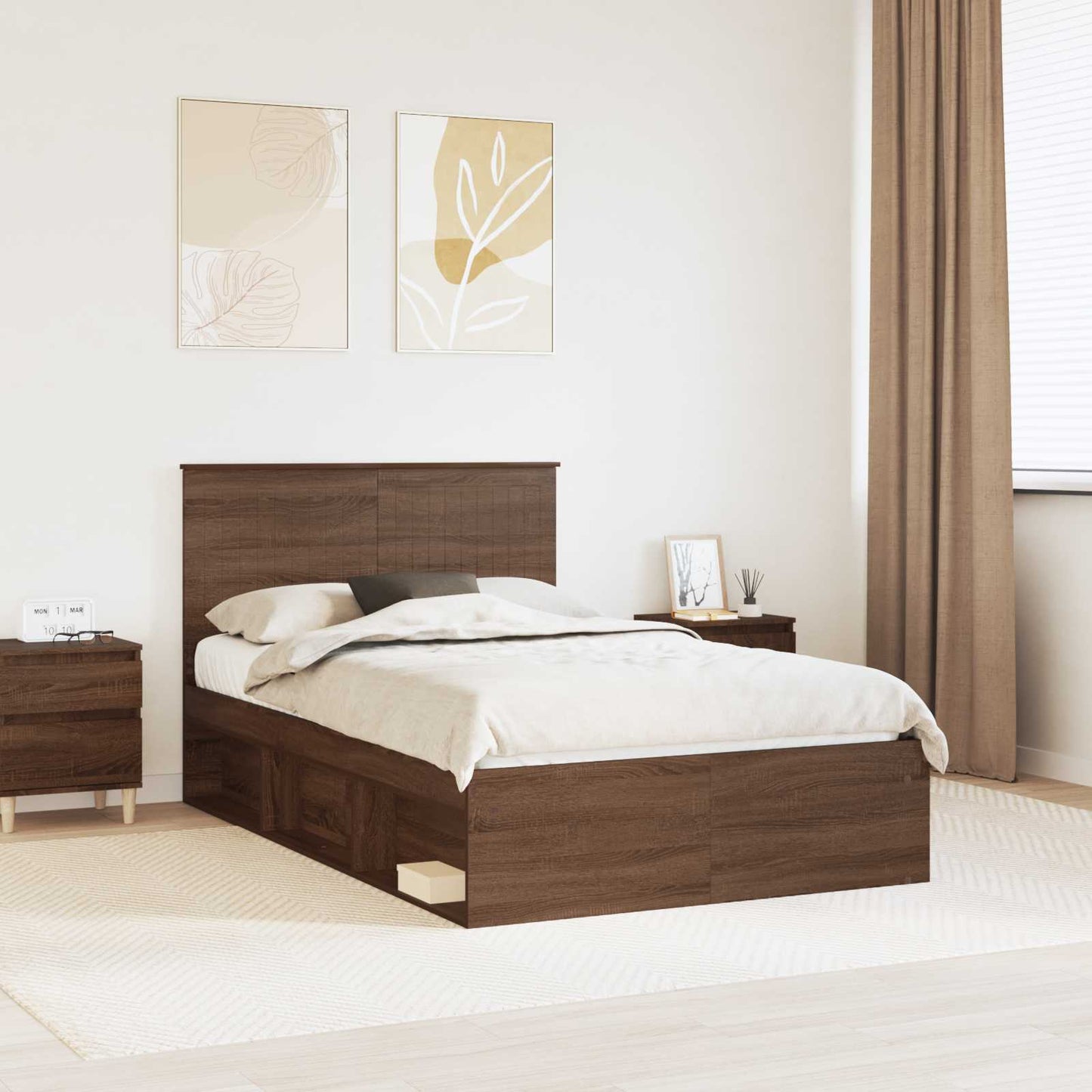 Bed Frame with Headboard Brown Oak 120 x 200 cm Solid Pine Wood