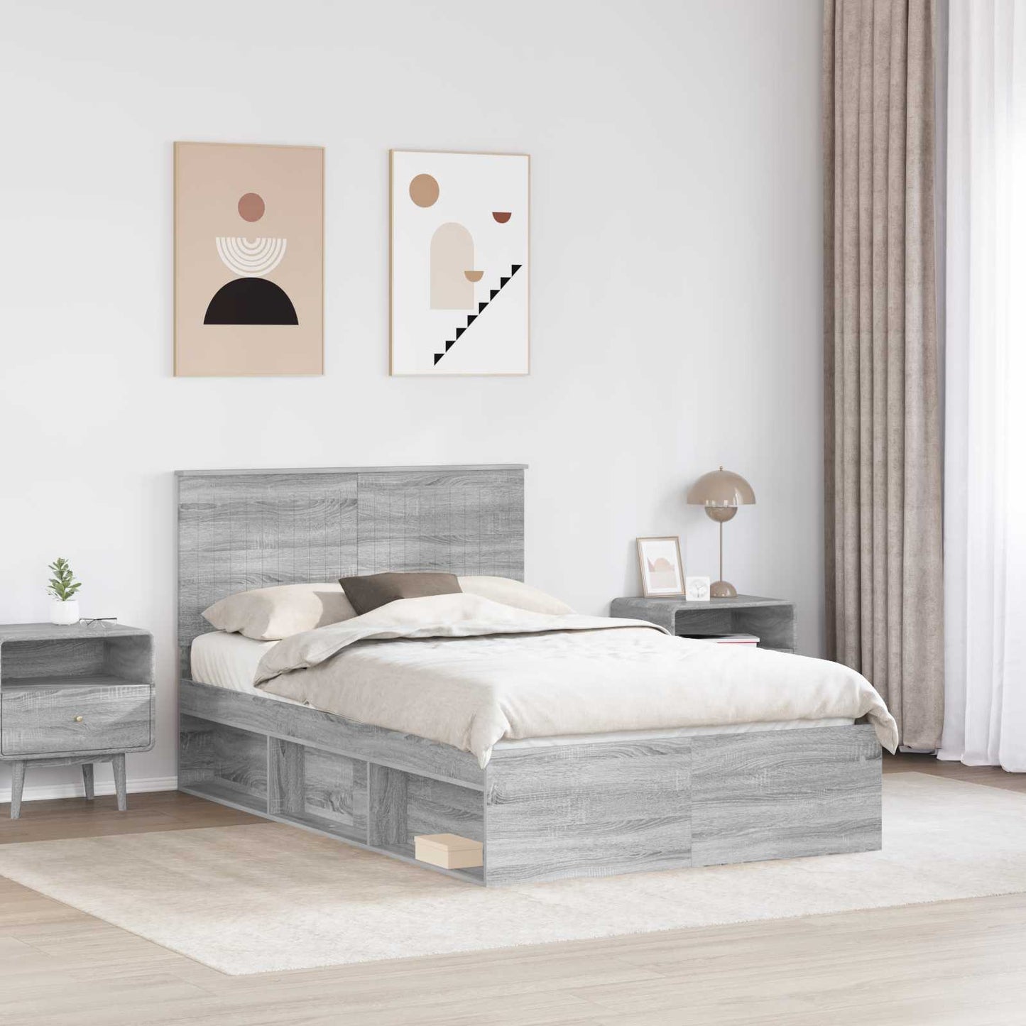 Bed Frame Grey Sonoma 120 x 190 cm Solid Pine Wood