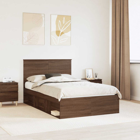 Bed Frame with Headboard Brown Oak 120 x 190 cm Solid Pine Wood