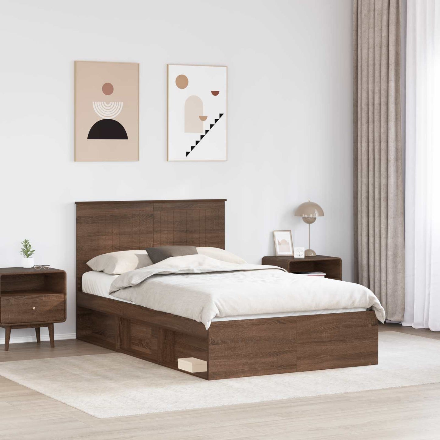 Bed Frame with Headboard Brown Oak 120 x 190 cm Solid Pine Wood