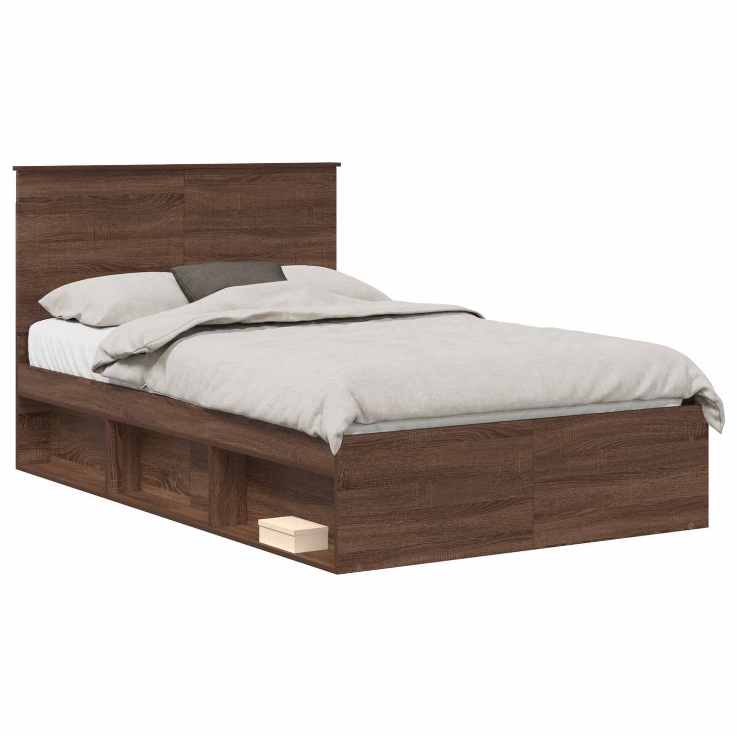 Bed Frame with Headboard Brown Oak 120 x 190 cm Solid Pine Wood