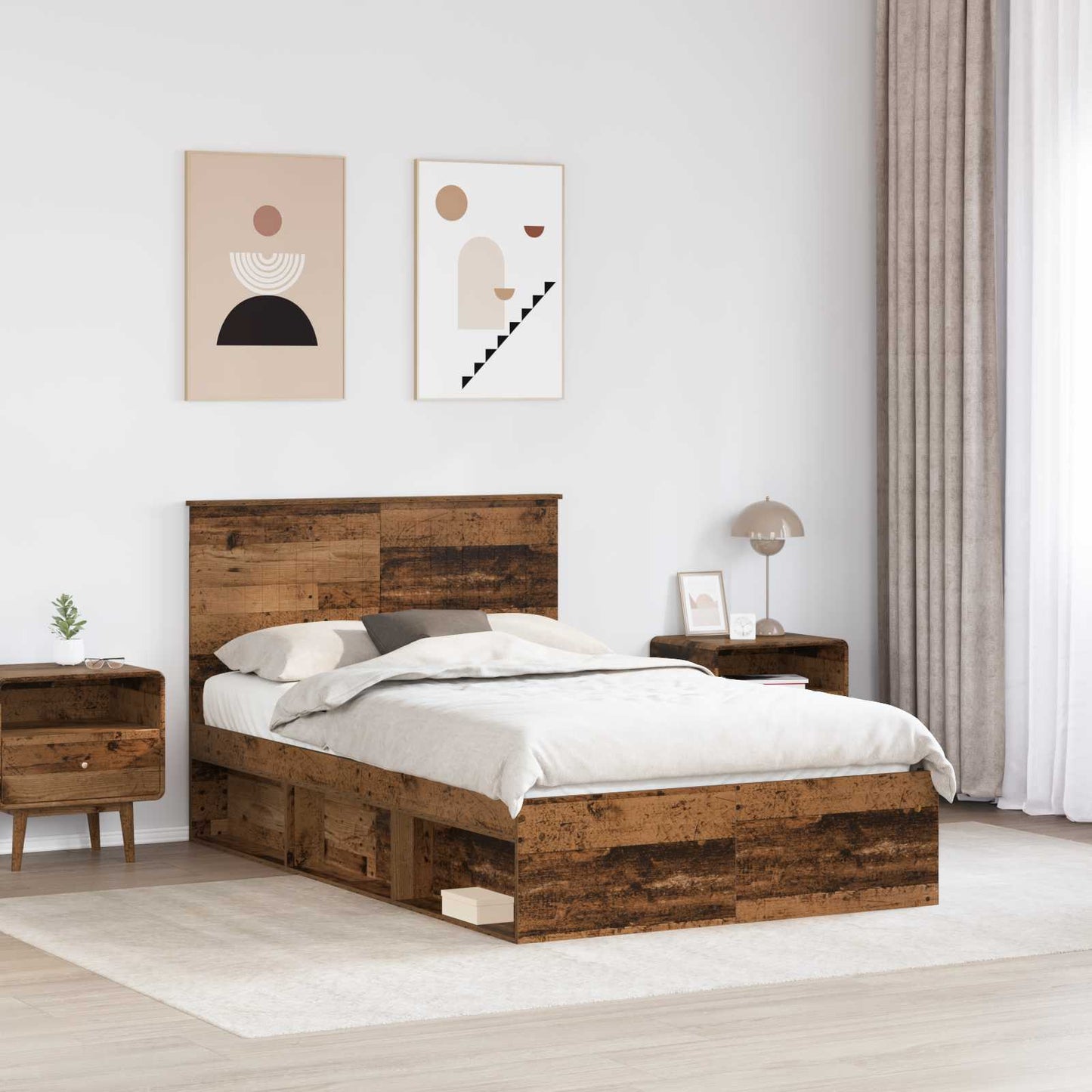 Bed Frame with Headboard Old Wood 120 x 190 cm Solid Pine Wood