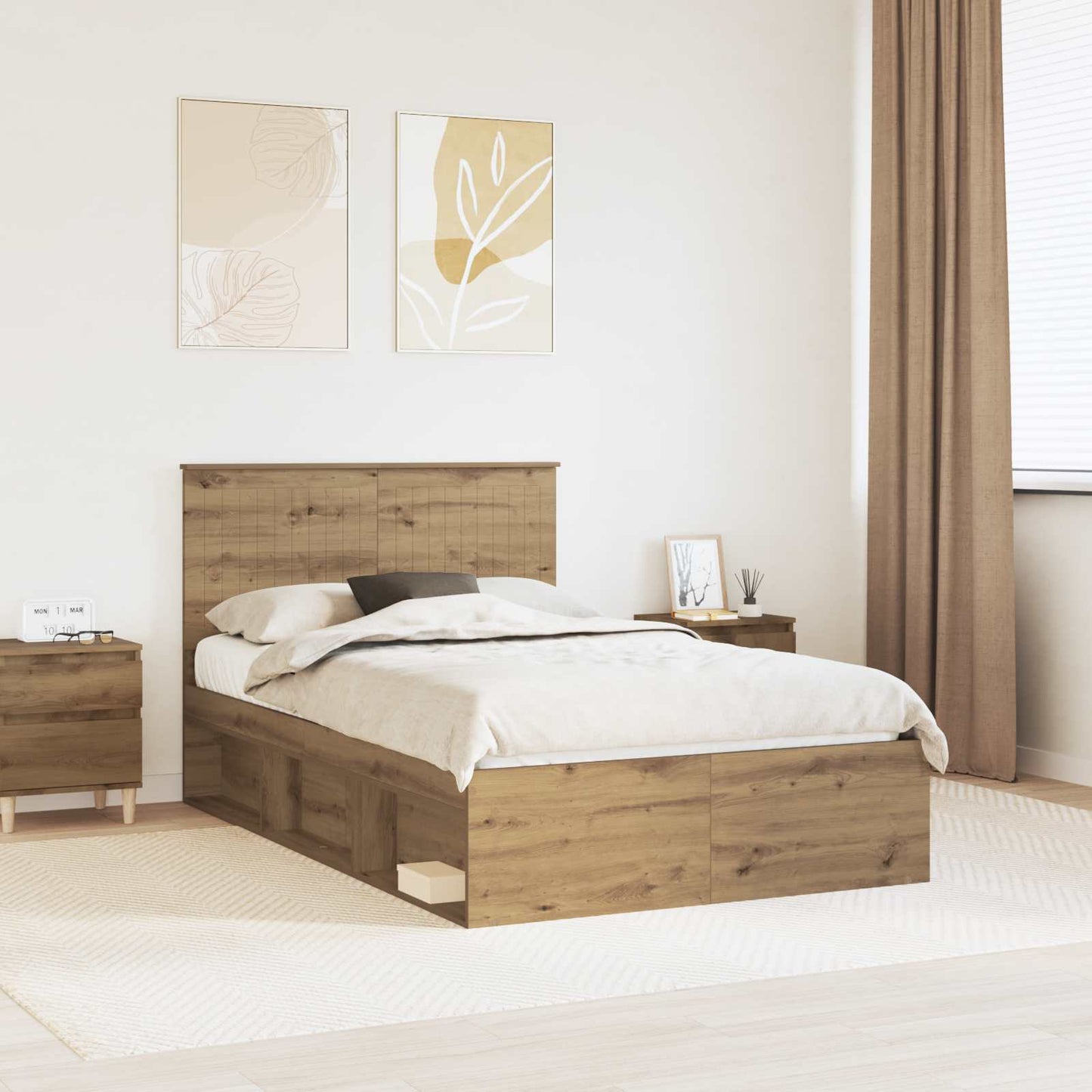 Bed Frame Artisian Oak 120 x 190 cm Solid Pine Wood