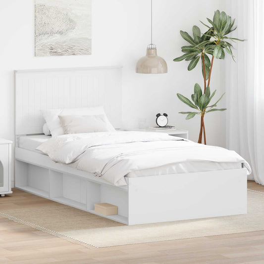 Bed Frame with Headboard White 100 x 200 cm Solid Pine Wood