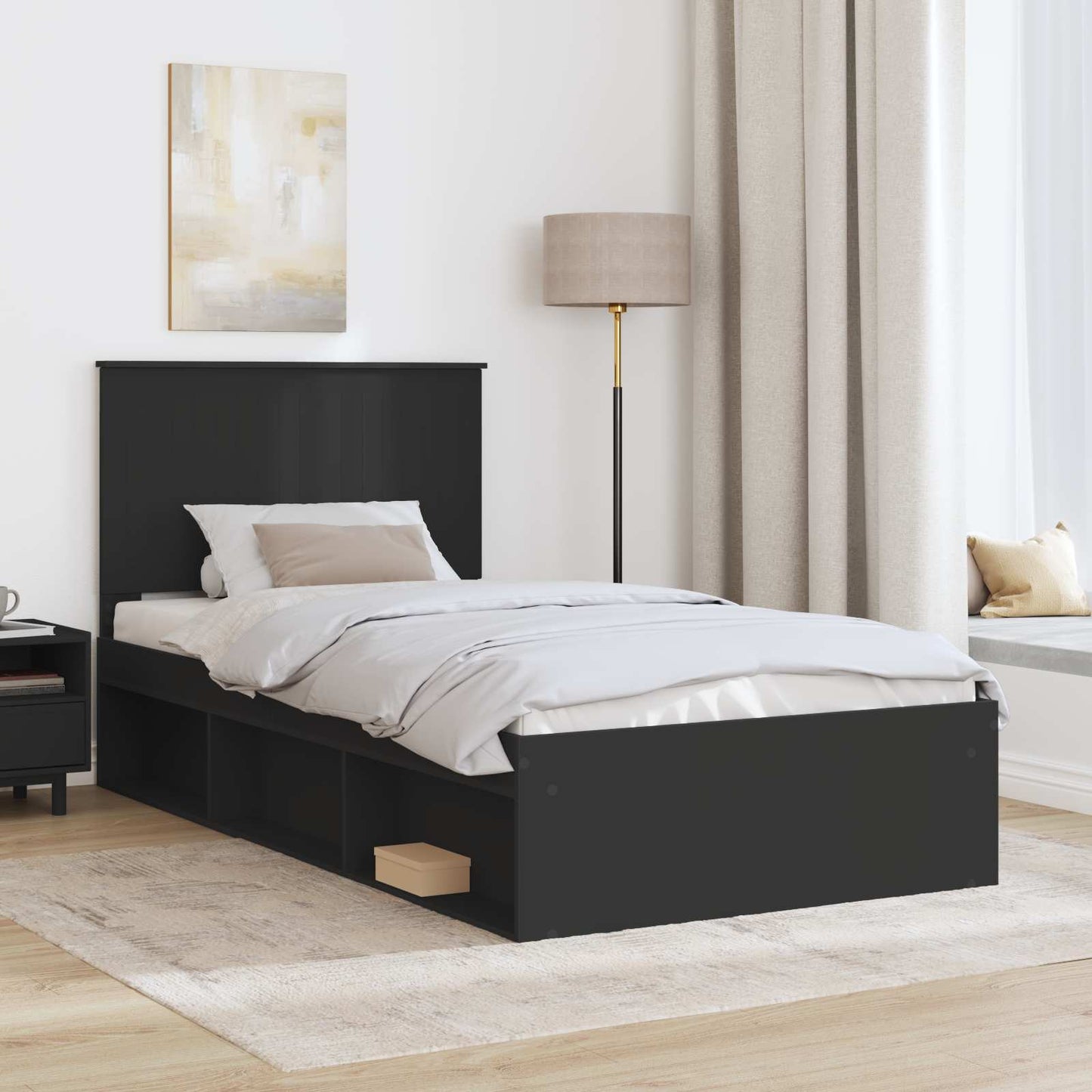 Bed Frame with Headboard Black 100 x 200 cm Solid Pine Wood