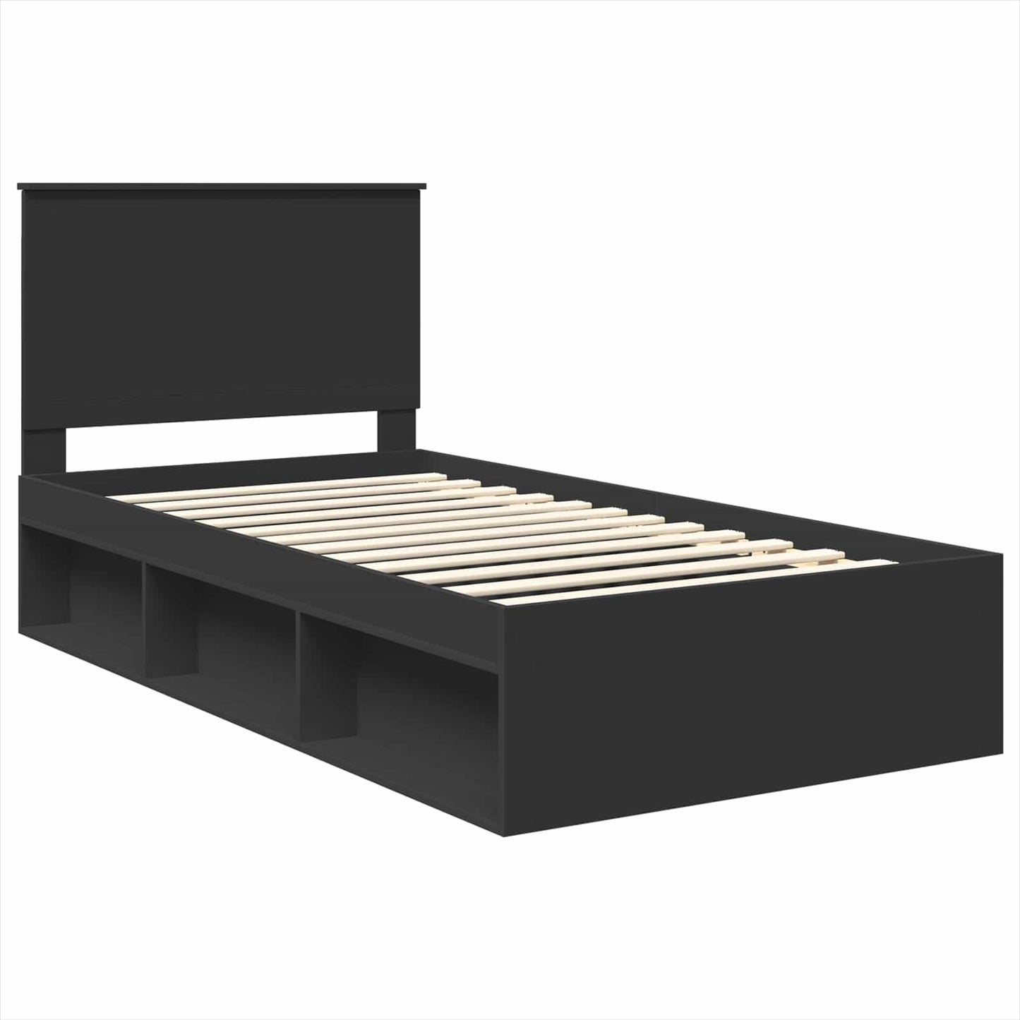 Bed Frame with Headboard Black 100 x 200 cm Solid Pine Wood