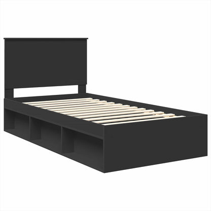 Bed Frame with Headboard Black 100 x 200 cm Solid Pine Wood