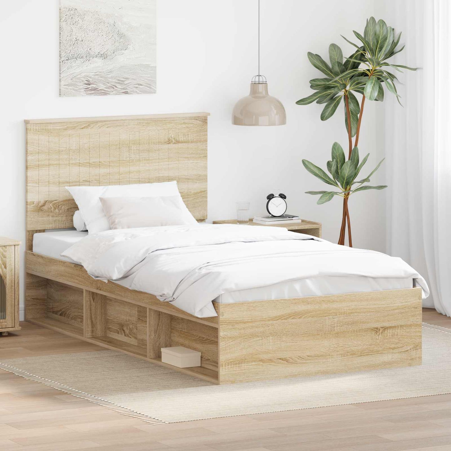 Bed Frame with Headboard Sonoma 100 x 200 cm Solid Pine Wood