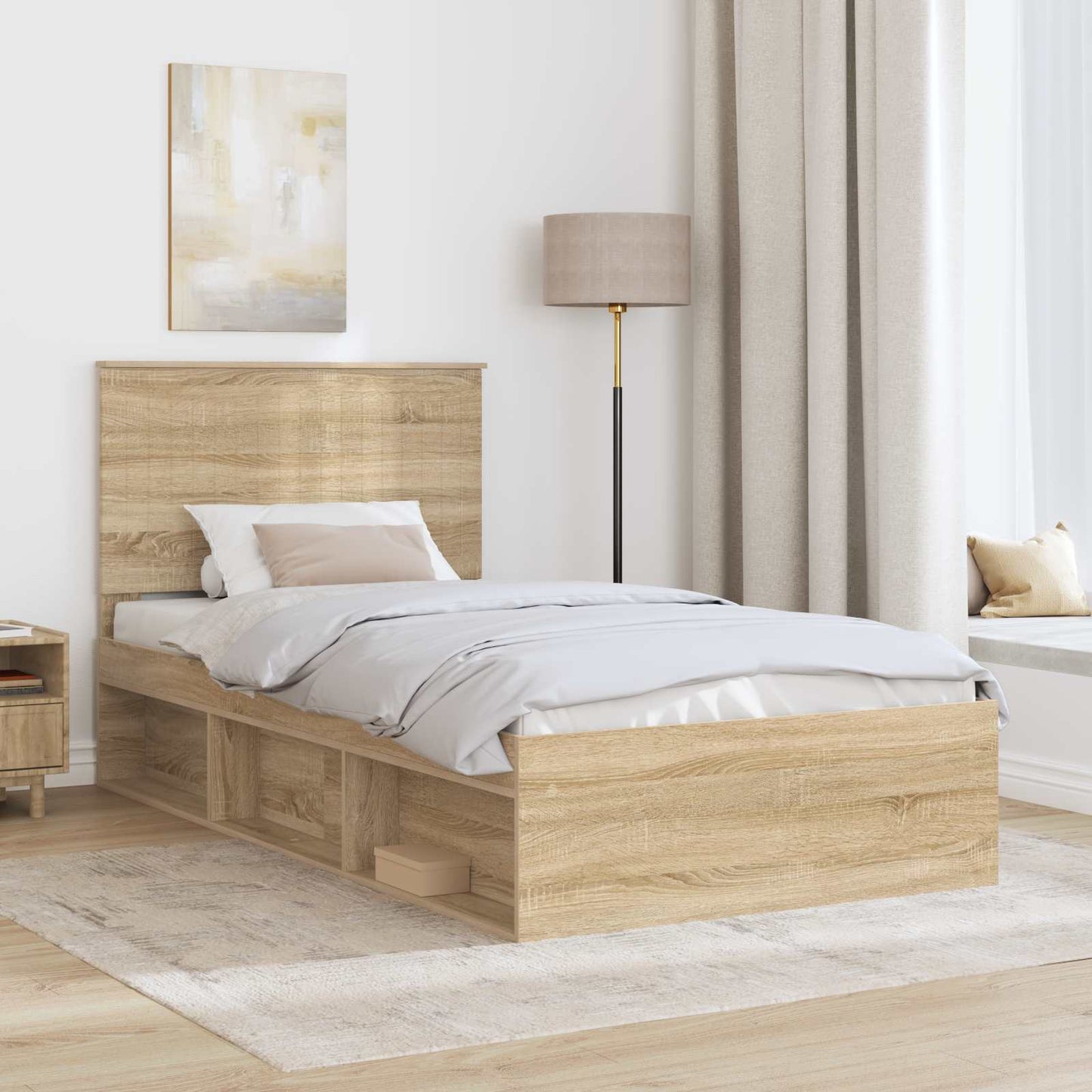 Bed Frame with Headboard Sonoma 100 x 200 cm Solid Pine Wood