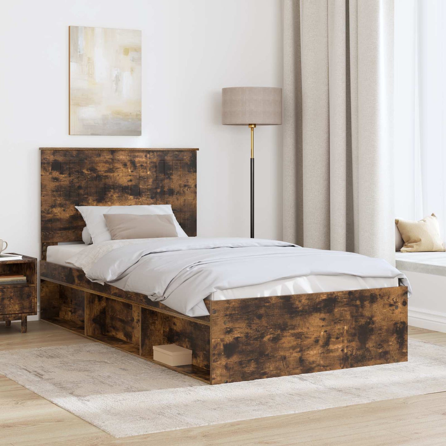 Bed Frame Smoked Oak 100 x 200 cm Solid Pine Wood