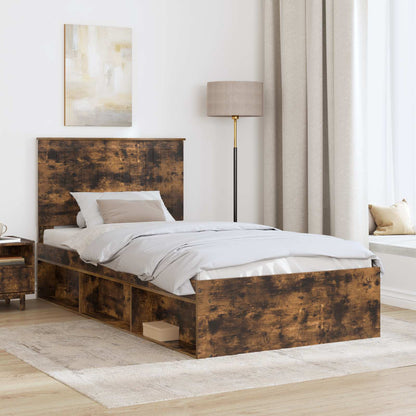 Bed Frame Smoked Oak 100 x 200 cm Solid Pine Wood