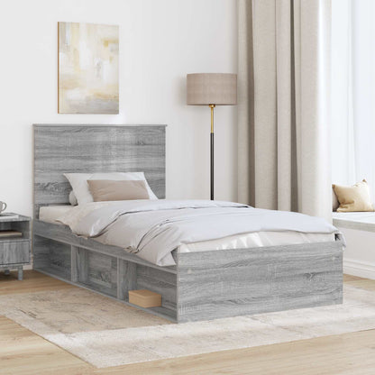 Bed Frame Grey Sonoma 100 x 200 cm Solid Pine Wood