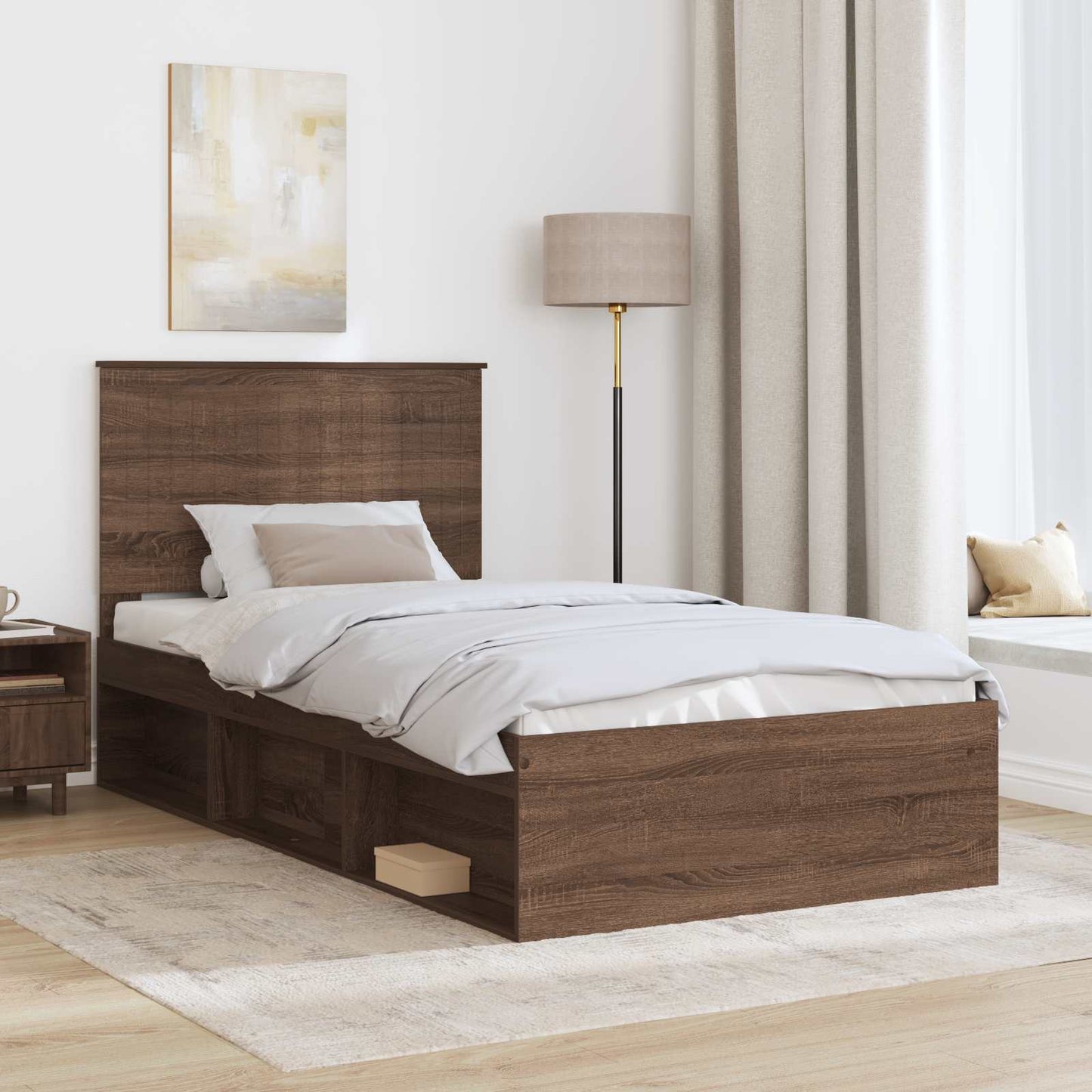 Bed Frame with Headboard Brown Oak 100 x 200 cm Solid Pine Wood