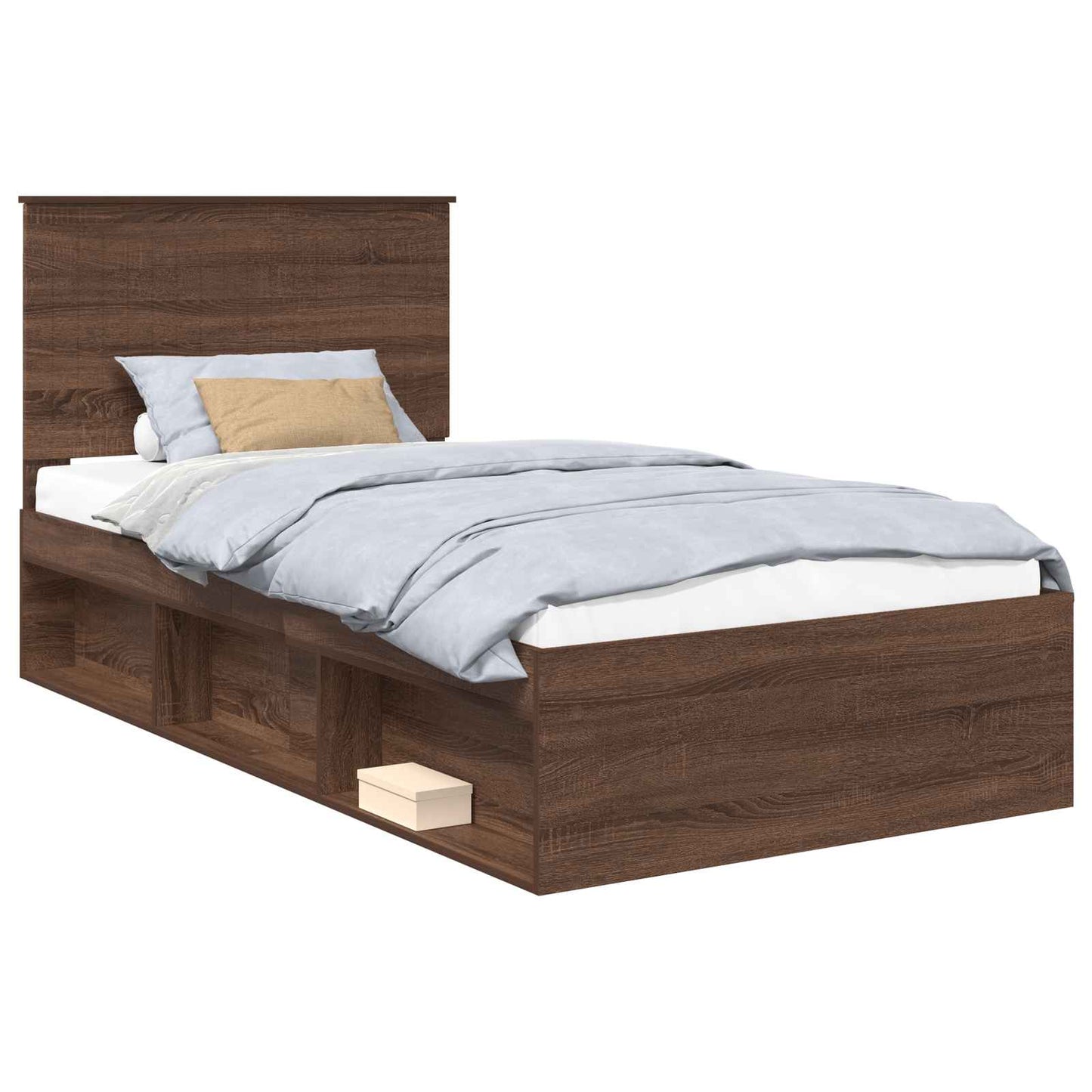 Bed Frame with Headboard Brown Oak 100 x 200 cm Solid Pine Wood