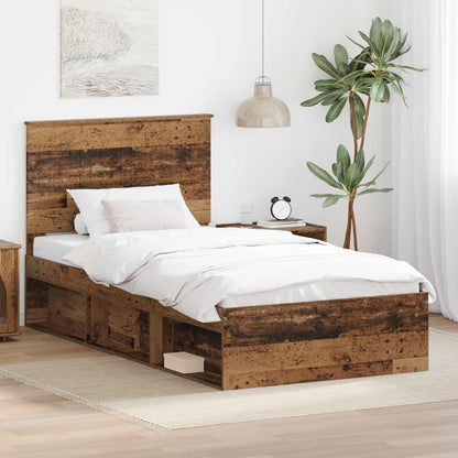 Bed Frame with Headboard Old Wood 100 x 200 cm Solid Pine Wood