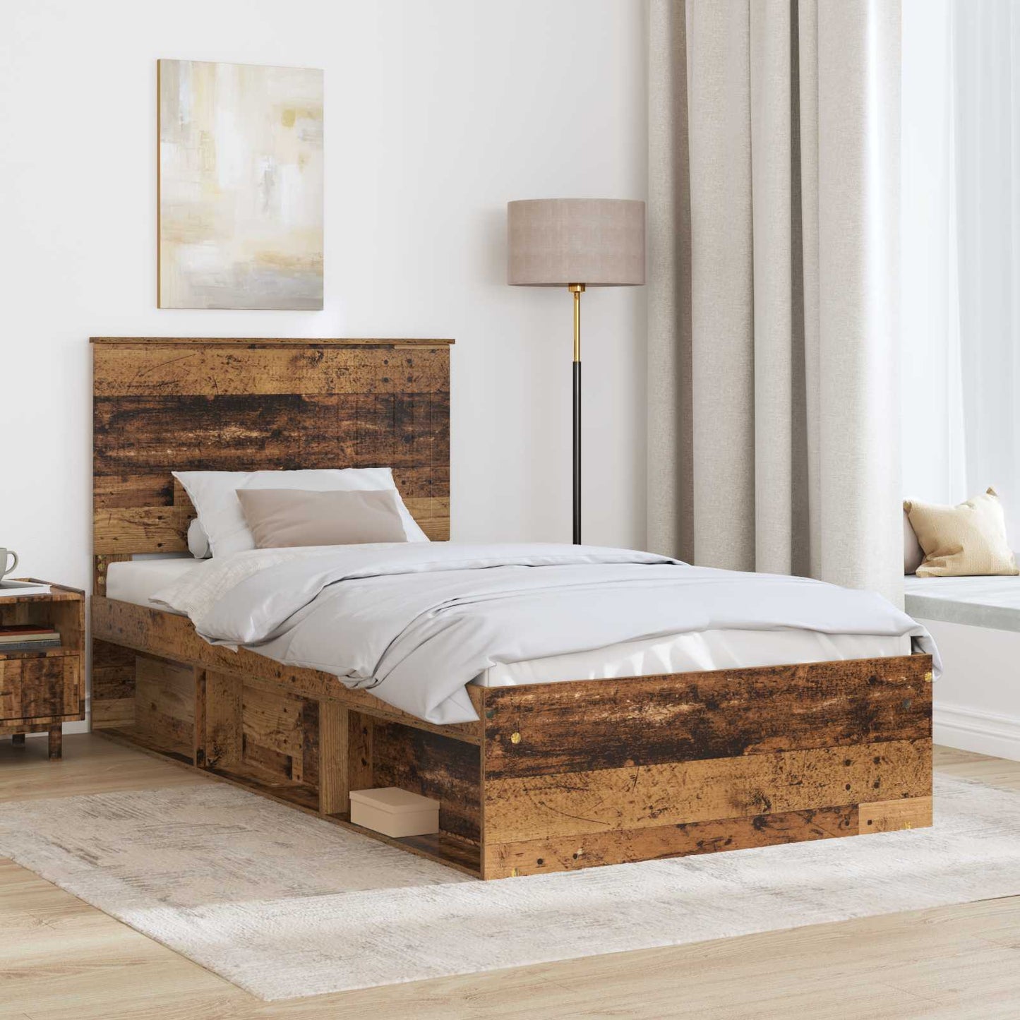 Bed Frame with Headboard Old Wood 100 x 200 cm Solid Pine Wood