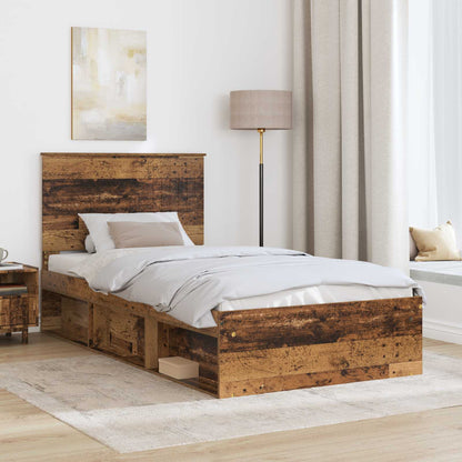 Bed Frame with Headboard Old Wood 100 x 200 cm Solid Pine Wood